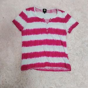 💸LAST CHANCE - JONES NY SPORT Hot Pink & White Tie Dye Striped Thin Tshirt.Sz.L